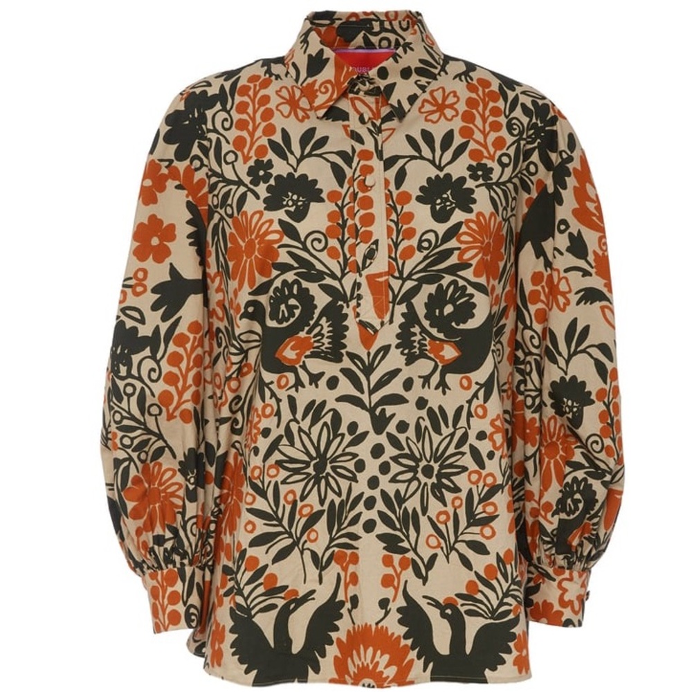 La DoubleJ Silk Poet Forest Blouse Made in Italy Size M